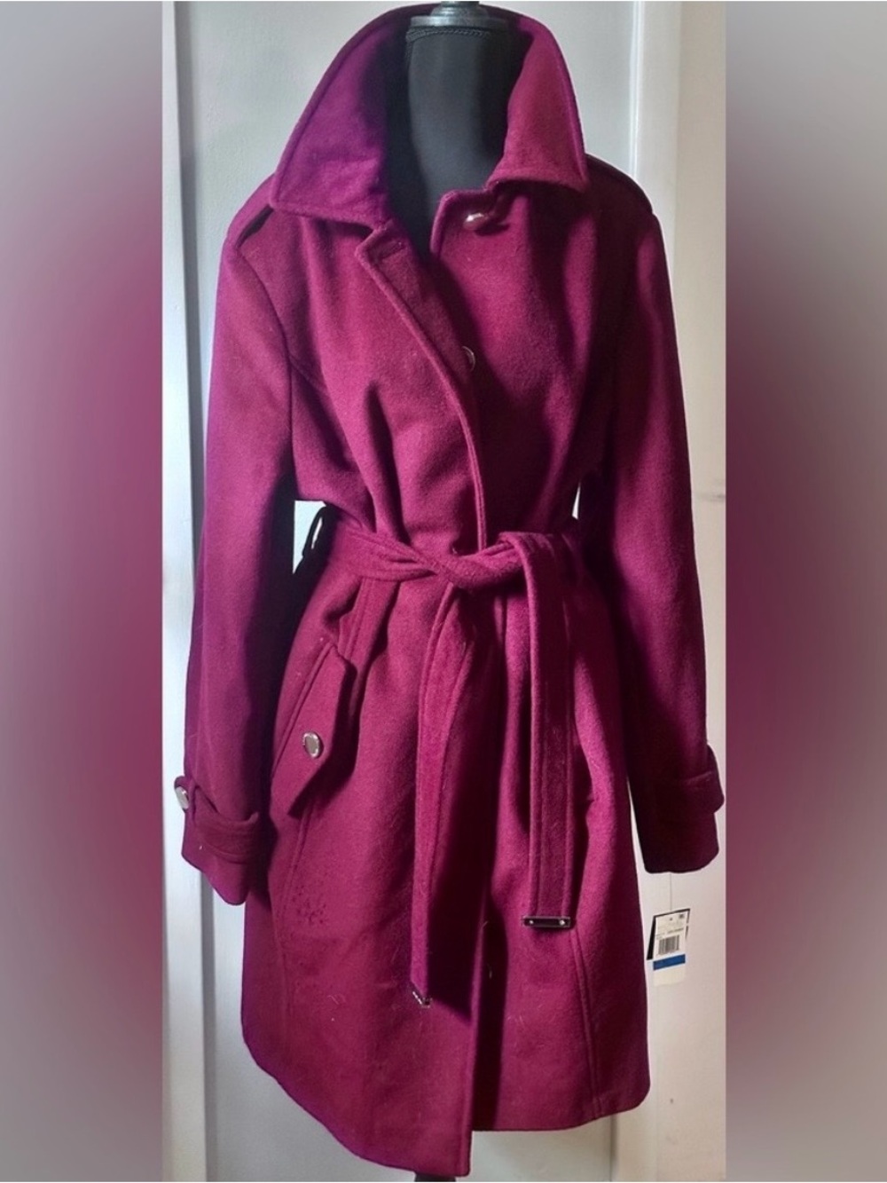 Women's Belted Wool-Blend Trench Coat in Deep Berry. Michael Kors.Free shipping